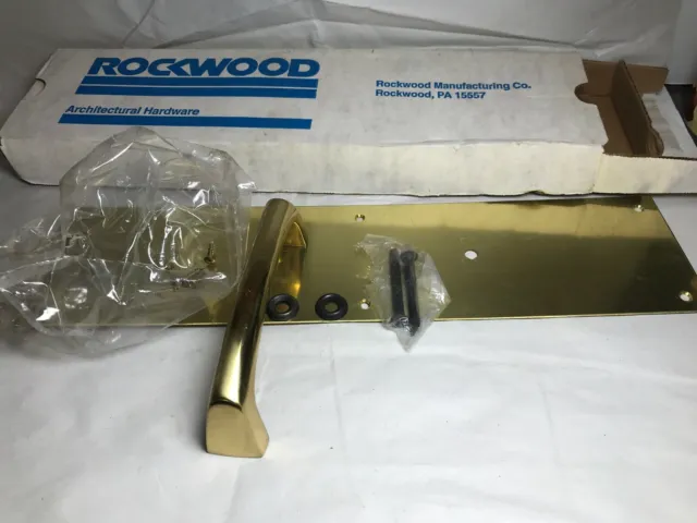 Rockwood 4"" x 16"" placa de extracción puerta de latón brillante, manija de puerta interior nueva