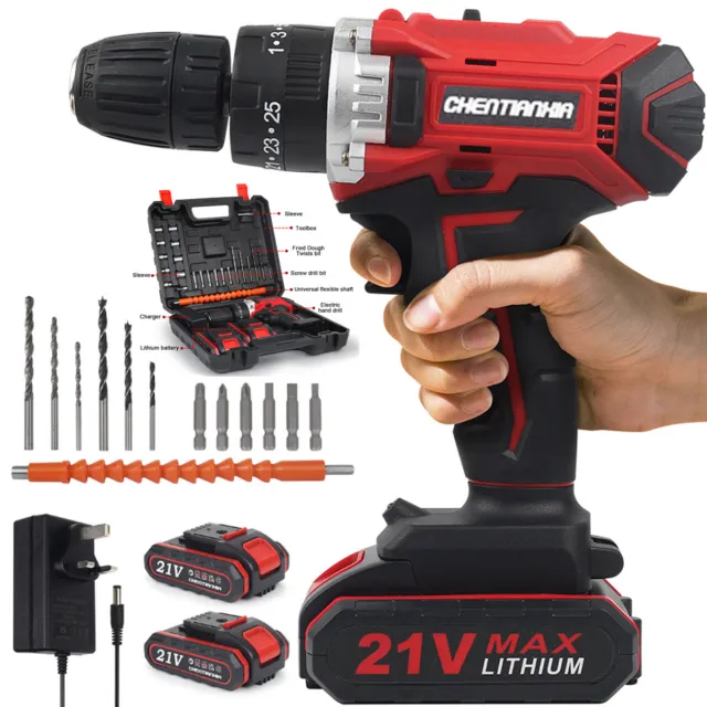 21V Cordless Hammer Drill Set Electric Impact Driver Screwdriver + 2 Battery UK