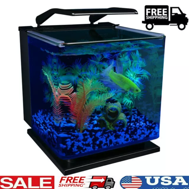 Betta Glass Aquarium Kit 3 Gallons Fish Water Tank with LED Lighting and Filter