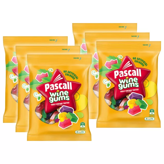 6x Pascall Wine Gums Lollies Bag 220g Gummy Confectionery Fruity Candies Treat