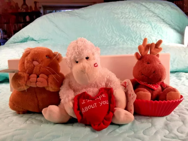 3 Valentine's Day Plush Boyds Ape, 2 Hallmark Hamster & Moose 5"-5.5"