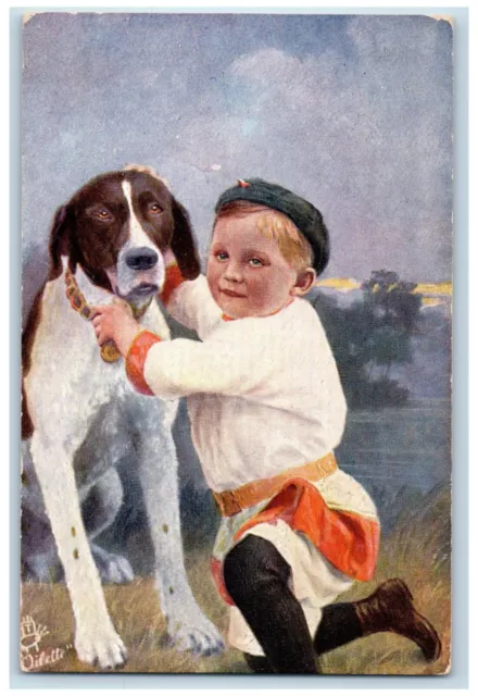 Postcard We Two Kid Touching Pointer Dog c1910 Unposted Oilette Tuck Dogs