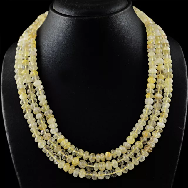 691.00 Cts Natural Golden Rutile Quartz Round Shape Beads 3 Strand Necklace (RS) 2