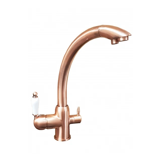 DESIGNER 3-WEGE-WASSERHAHN "DELPHIN" Kupfer Optik VINTAGE FÜR UMKEHROSMOSE