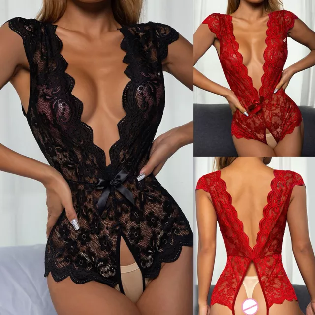 Biancheria Da Notte Sexy Da Donna Babydoll Intimo Abito In Pizzo Perizoma ▼