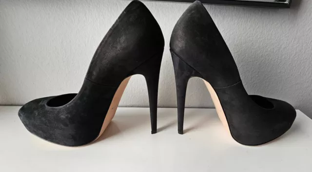 Brian Atwood Black Suede Platform Stiletto Heels Size 39 Excellent Condition