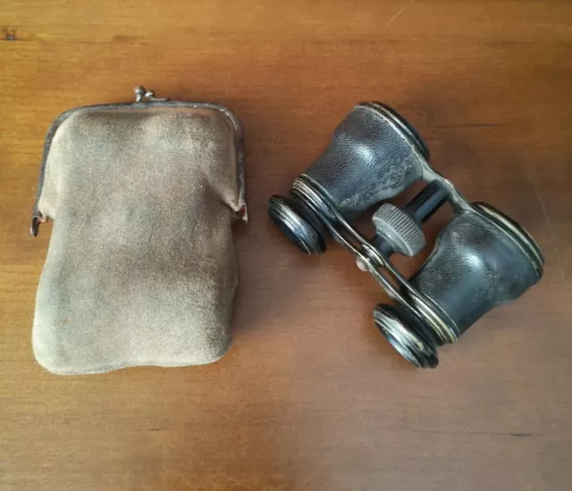 Ancienne Paire de Jumelles DEROGY Opticien Paris Théâtre Opéra Cuir Étui Vintage