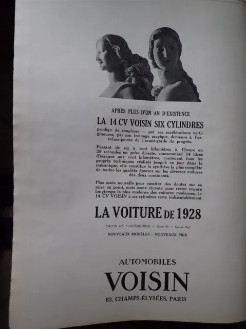 VOISIN 14 CV 6 cyl + ELECTROLUX Théo ROGER publicité papier ILLUSTRATION 1927
