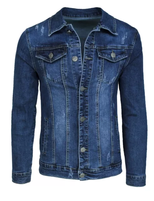Giubbotto di jeans uomo Diamond casual blu scuro denim giacca giubbino slim fit
