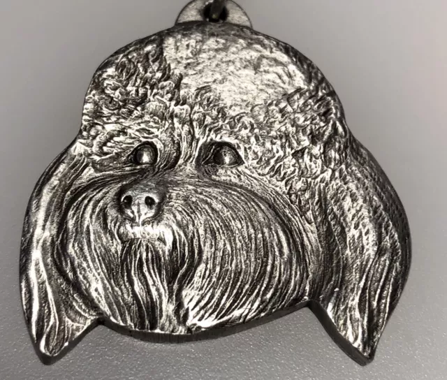 1983 Bichon Frise Dog Pewter Like Love Pet Puppy Breed Canine Vintage Keychain