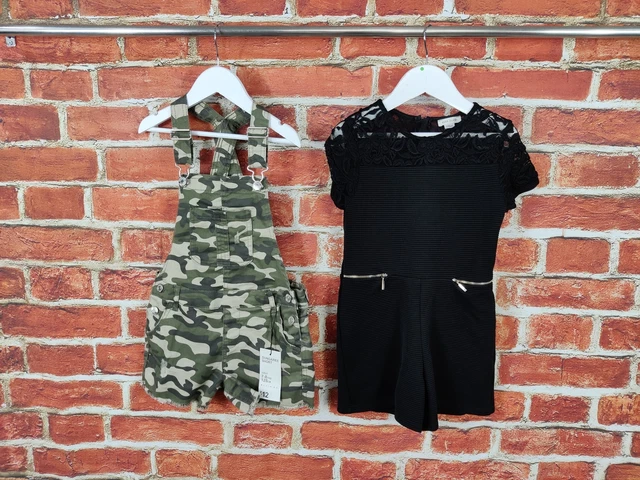 Girls Bundle Age 7-8 Year River Island Zara Pinafore Playsuit Denim Camo 128Cm