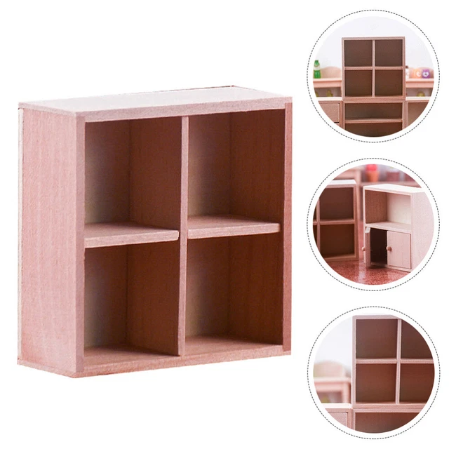 Wooden Dollhouse Mini Display Cabinet 1:12 Miniature Storage Shelves Bookshelf