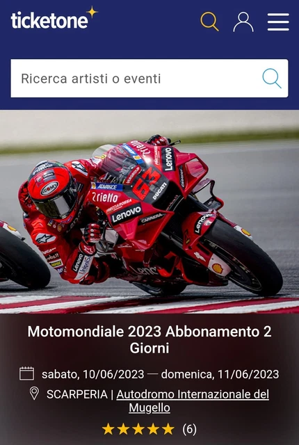 Biglietto Mugello 2023 - Motomondiale Abbonamento 2 Giorni - Moto GP