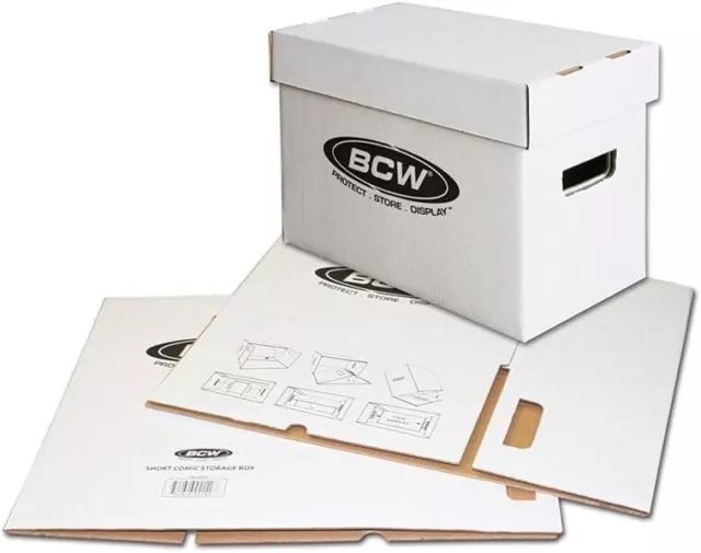 3PC BCW Short Comic Book Storage Box Holds 150-175 Stackable Cardboard w/Handles