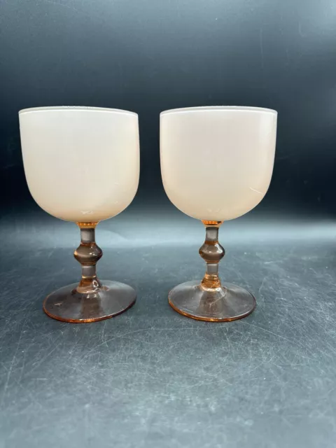 Carlo Moretti Murano Pink White Cased Glass Wine Goblets Set of 2