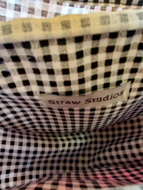 Sac bandoulière STRAW STUDIO sac à main osier rotin, noir blanc doublé de gingham 3