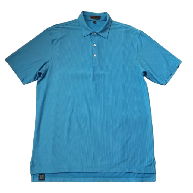PETER MILLAR MENS Shirt L Blue Pin Striped Summer Comfort Polo Golf ...