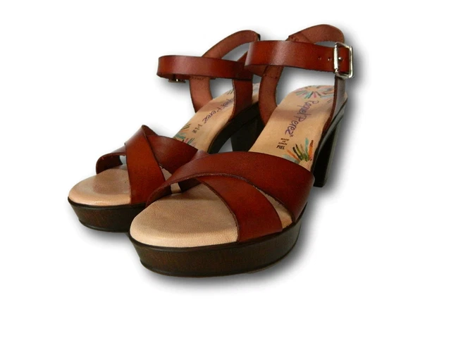 RAQUEL PEREZ Pitufa Sandales Femmes Sabots Talon Medium En Cuir Brun 2