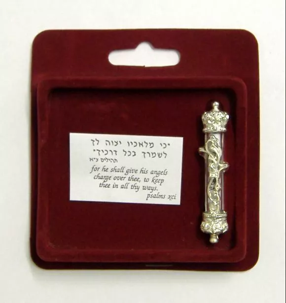 925 SILVER PLATED Car Mezuzah - Hebrew Psalms Scroll Israel Jewish Judaica Gift