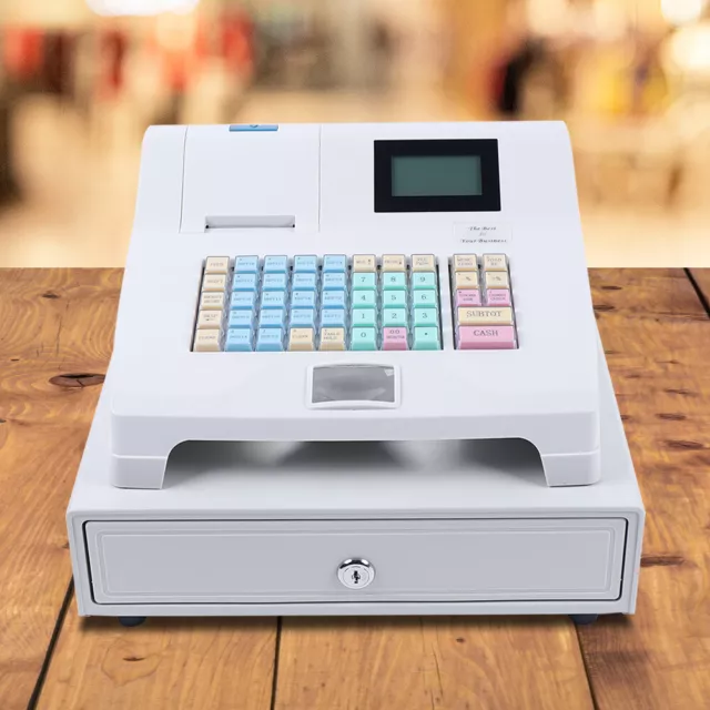 Fit Supermarket Retail LED Electronic Cash Register 48 Keys POS System w/ Drawer