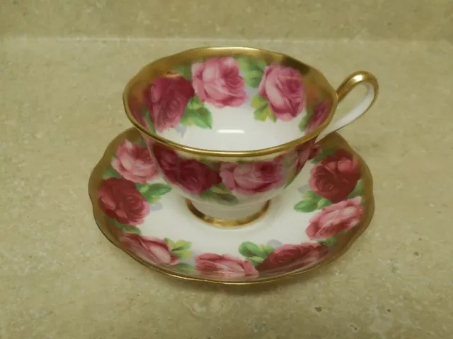Vintage Royal Albert Tea Cup & Saucer " Old English Rose" Heavy Gold Trim