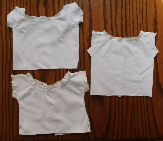 3 vintage antique infant vests lace broderie trim Hand made baby clothes K