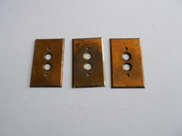 Vintage set of 3 brass Perkins single-gang push button wall switch cover plates