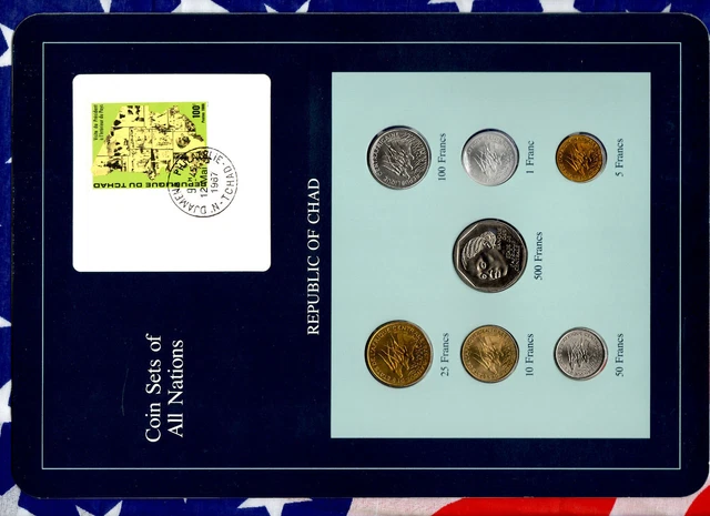 Coin sets of all Nations Chad 1976-1985 w/card UNC 500 Franc 1985 100 F CAR 1983