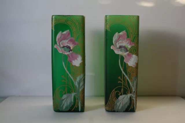 Paire de vases émaillés Legras , Art Nouveau .Décor pavot.