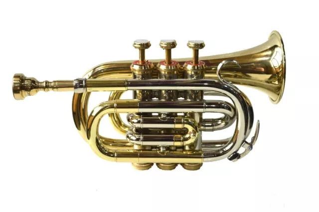 NEW HIGH QUALITY POCKET TRUMPET BRASS NICKEL Bb FLAT POCKET TRUMPET FREE CASE