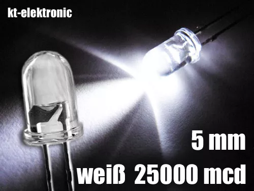 100 Stück LED 5mm weiß ultrahell 25000mcd