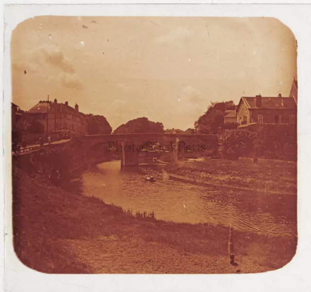 Isle-Adam Le Vieux Pont Oise France Positive Stereo Plate Vintage 1921