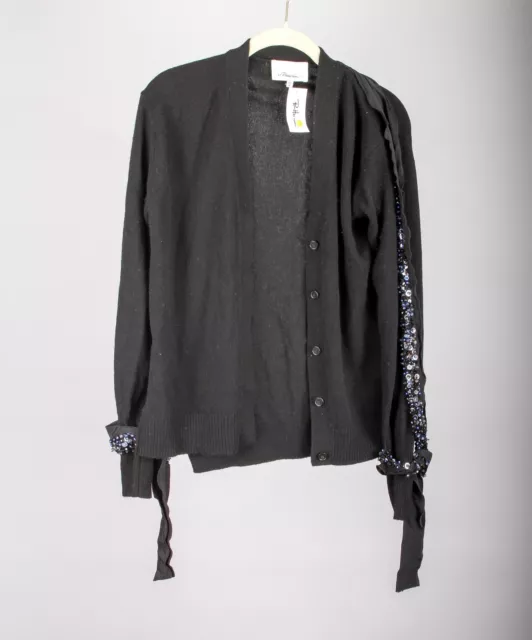 Phillip Lim Womens Wool Cashmere Cardigan Embellished Sleeve Black Size XS