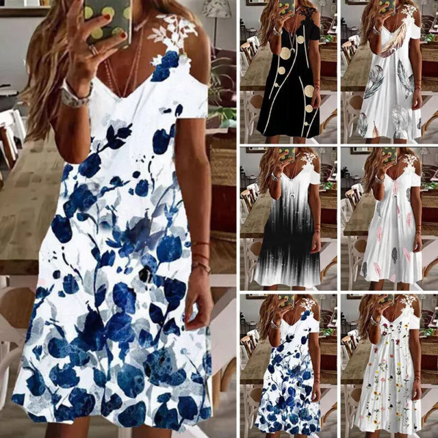 Womens Plus Size Holiday Boho Dress Ladies Summer Beach Long Maxi Dress Sundress