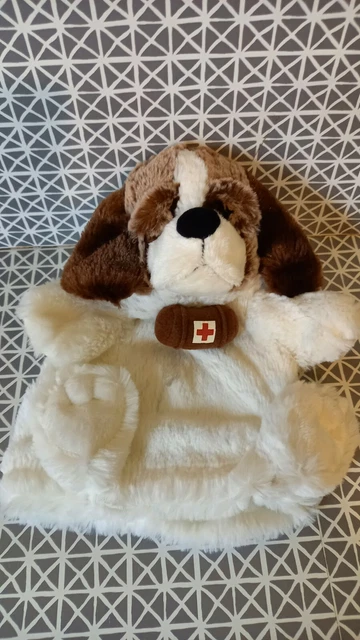 Doudou peluche marionnette Saint Bernard et son tonneau Créations Dani