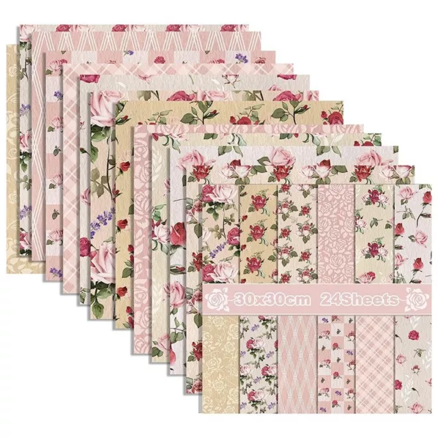 12x12Inch Double-Sided Watercolor Floral Cardstock, 24 Sheets Spring Rose4223