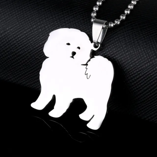 Stainless Steel Bichon Frise Tenerife a poil Dog Charm Pendant Chain Necklace