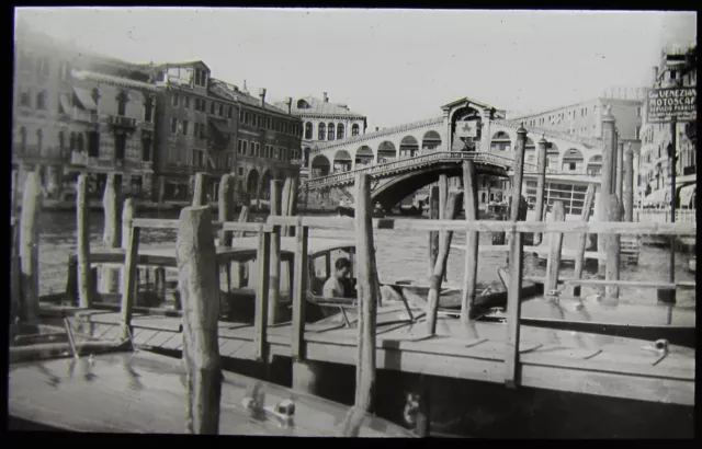 Glass Magic Lantern Slide THE RIALTO BRIDGE C1930 PHOTO ITALY VENEZIA