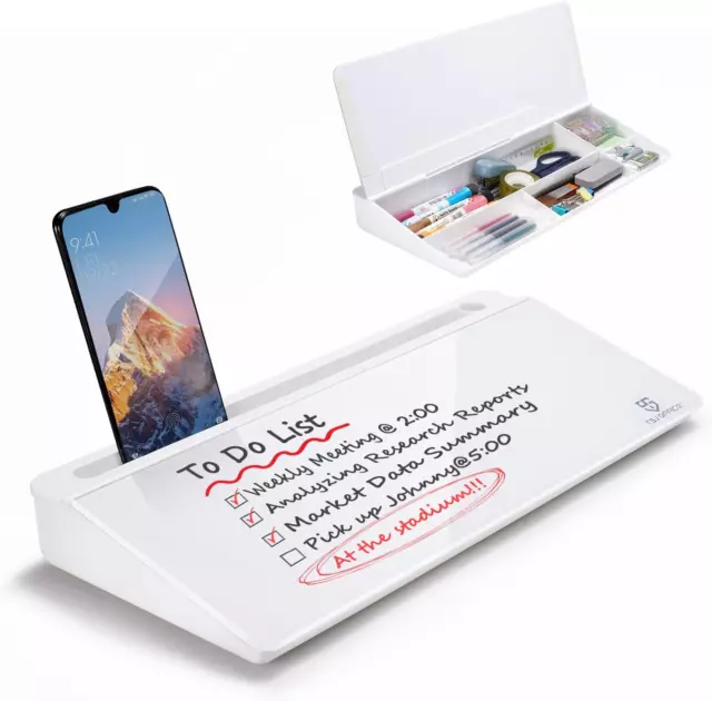 Small Glass Desktop Whiteboard Dry-Erase-Board - Computer Keyboard Stand White B