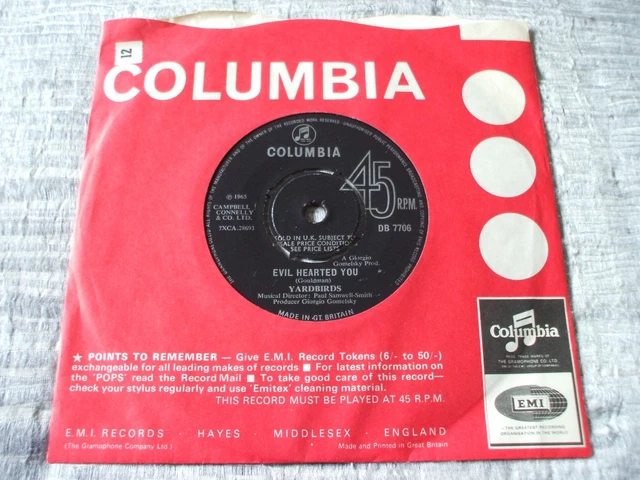 YARDBIRDS EVIL HEARTED You b/w Still I&amp;#39;m Sad ORIG UK 1965 Columbia 45 ...