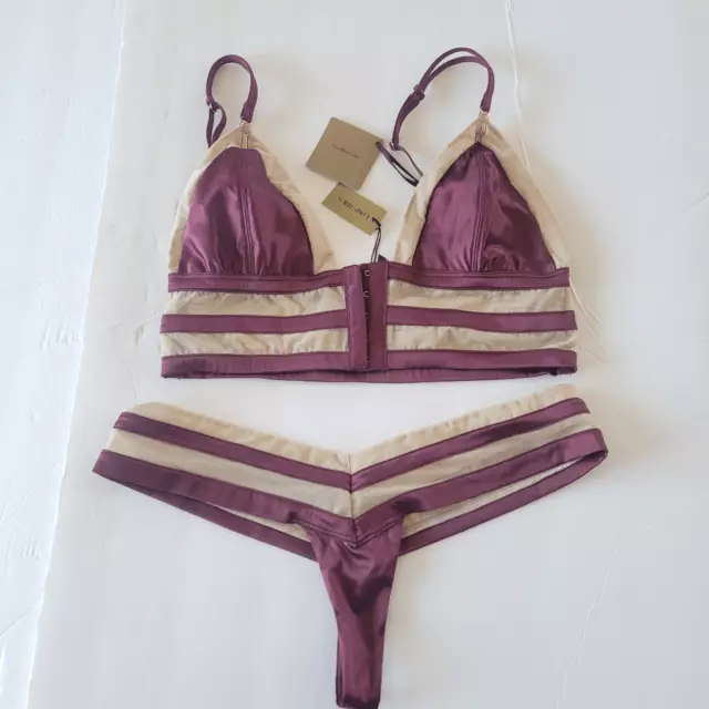 Love Haus by Beach Bunny womens wine nude bralette and thong size M and S 3