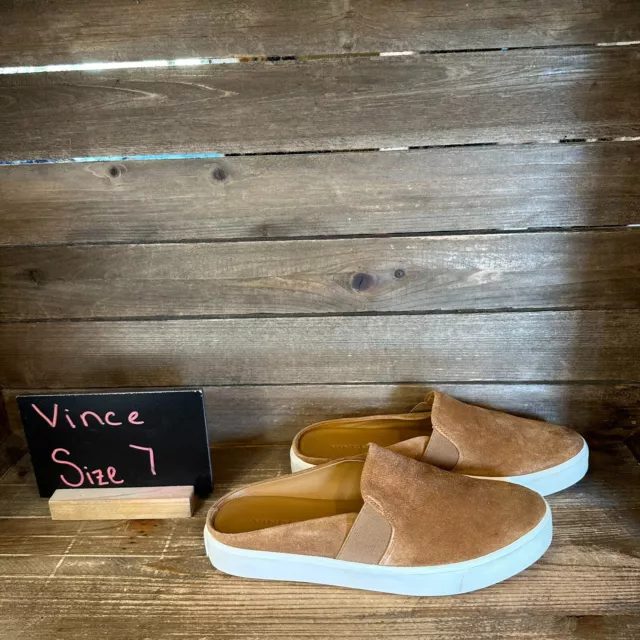 Womens Vince Blair Tan Suede Slip On Casual Comfort Mules Sneakers Size 7 M GUC