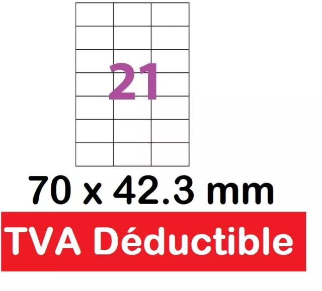 planche de 21 étiquettes autocollantes blanche 70 x 42.5 mm ( 70 x 42)