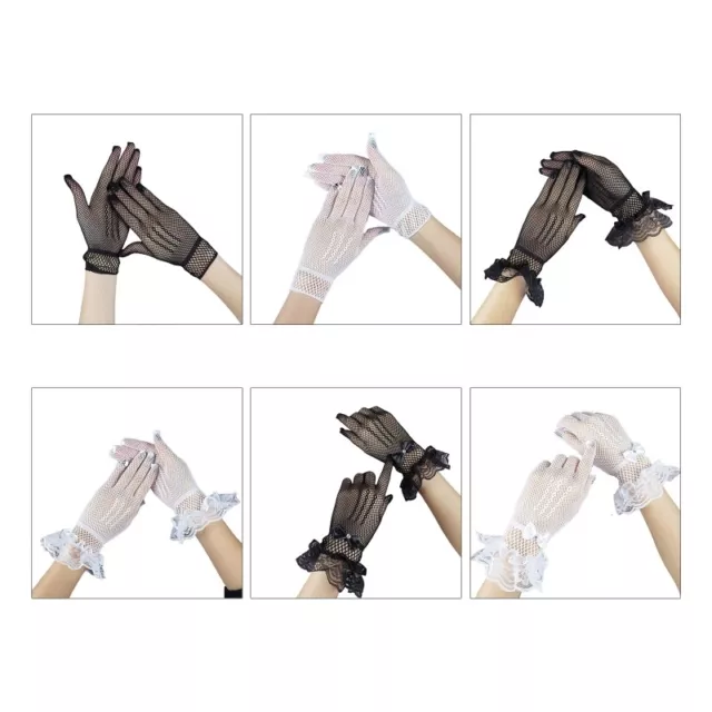 Women Hollow Gloves Wedding Party Bride Mittens Sheer Mesh Full Finger Gloves