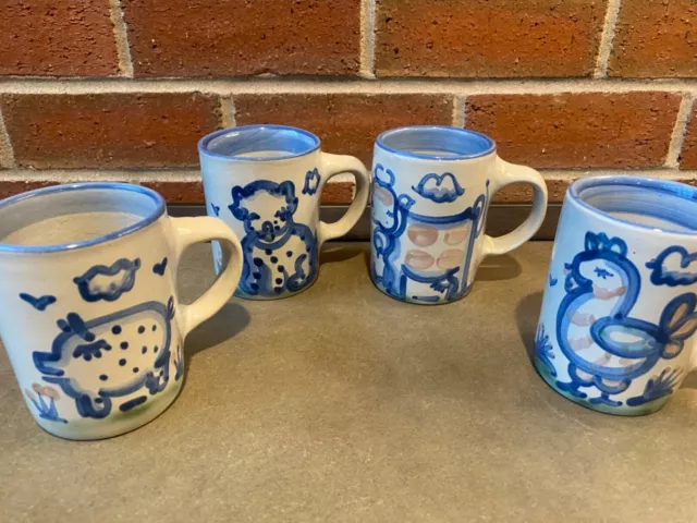 MA Mary Hadley Country Pattern Mugs — Pig, Cow, Chicken, Cat