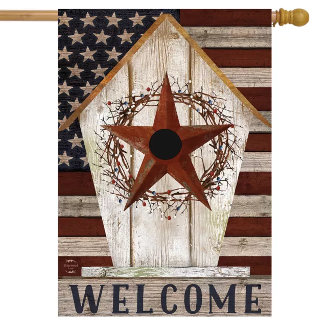 Rustic American Birdhouse Primitive House Flag Welcome Patriotic 28" x 40"