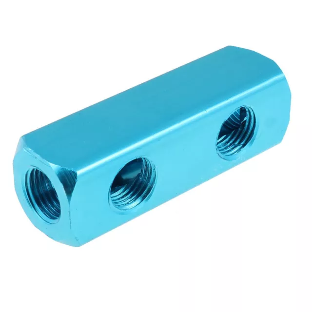 A● 1/4"BSPT Threaded 2 Way Quick Connect Air Hose Manifold Block Blue