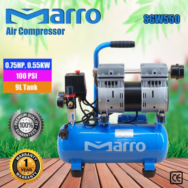NEW Marro Indstrial Oil Free Air Compressor 9L 0.75HP, 0.55KW ELECTRICAL MOTOR