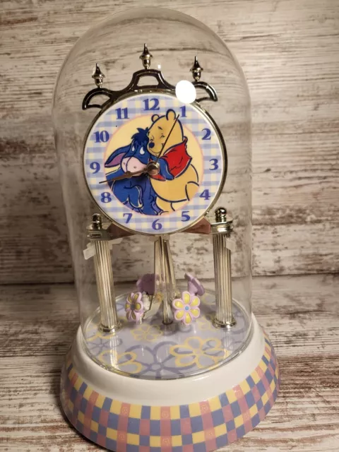 Disney Winnie the Pooh Anniversary Clock Dome Eeyore Glass Pendulum WORKS