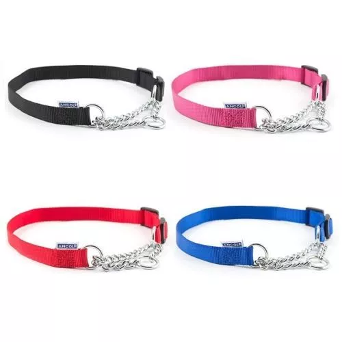 Ancol Half Check Choke Nylon Chain Dog Puppy Collar Lead Red Blue Black Pink